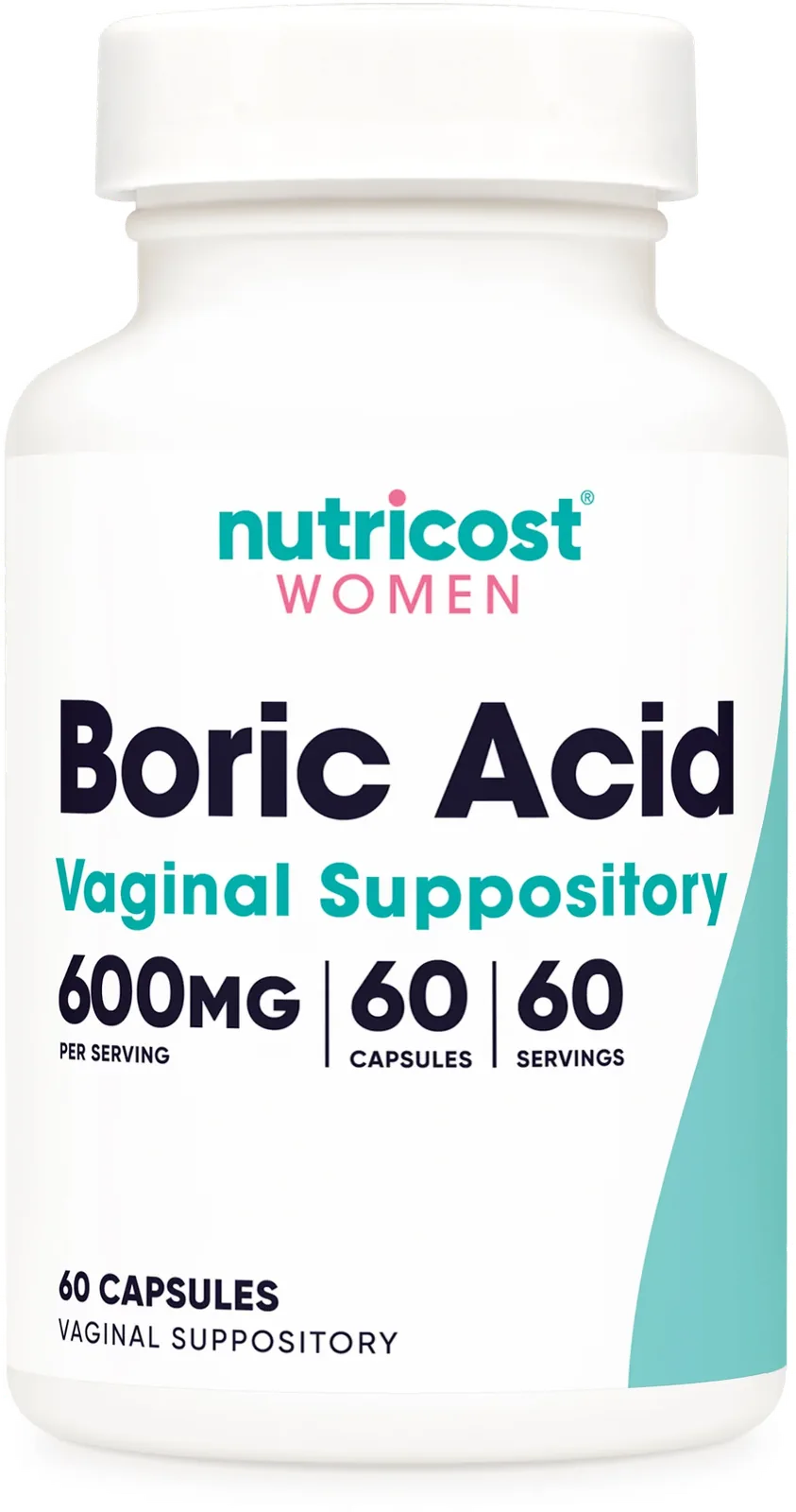 Nutricost Acide Borique Vaginal 600 mg — Équilibre pH & Anti-Candidose | 60 Suppositoires