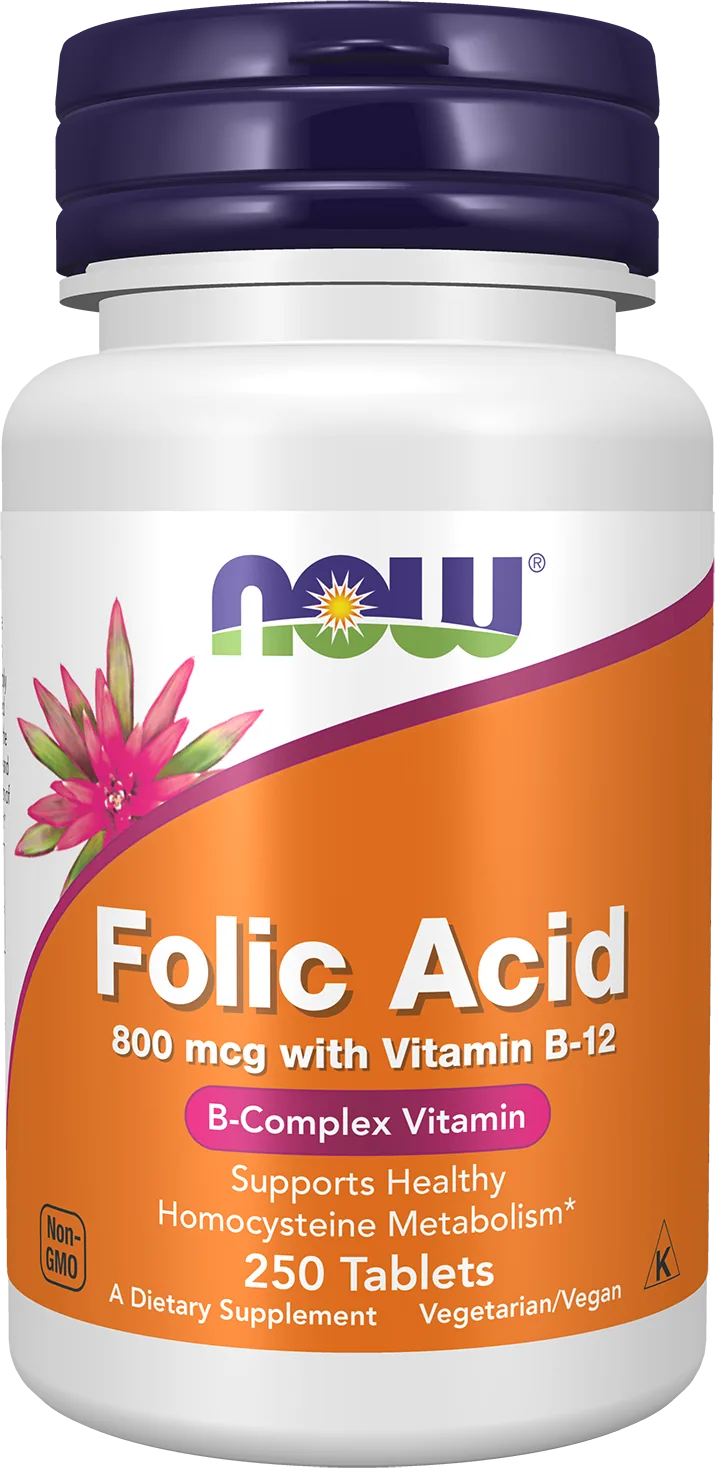 NOW Foods – Acide folique 800 mcg avec Vitamine B12 – 250 comprimés