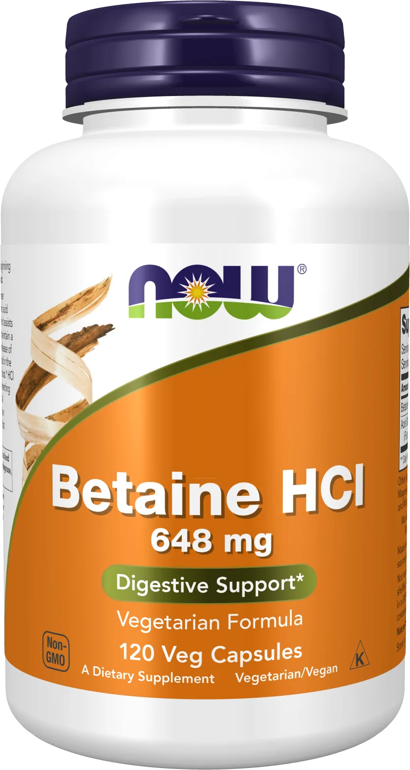 NOW Foods – Betaine HCl 648 mg – 120 capsules végétariennes