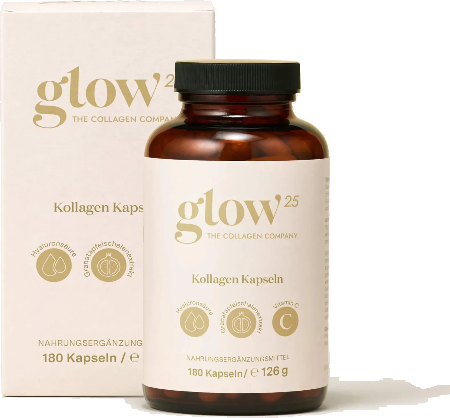 Glow25 – مركب الكولاجين مع حمض الهيالورونيك وفيتامين C، 180 كبسولة