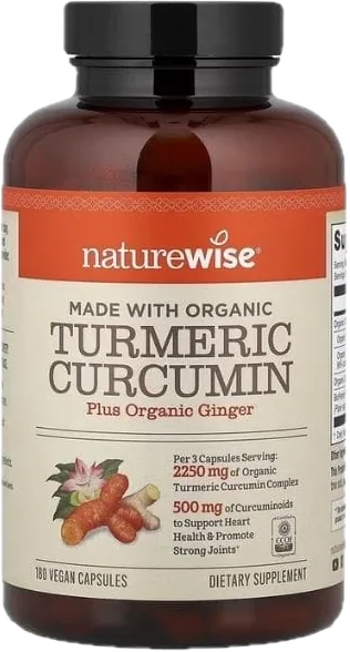 NatureWise – الكركمين العضوي مع BioPerine® والزنجبيل – 180 كبسولة نباتية