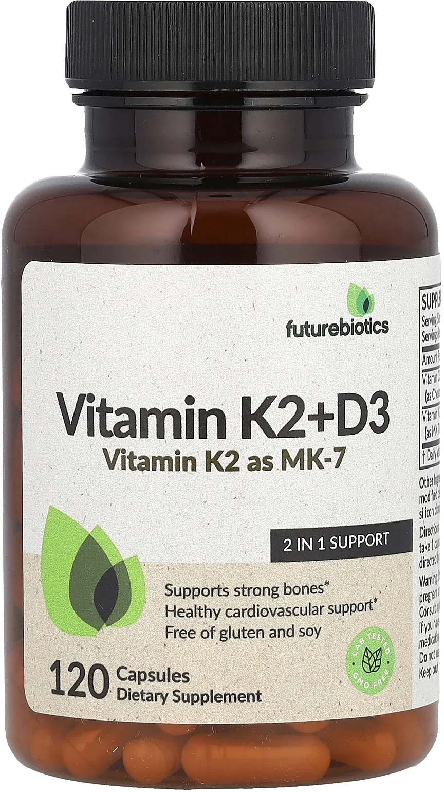 Futurebiotics، فيتامينات K2 + D3 مع فيتامين K2 في شكل MK-7، 120 كبسولة