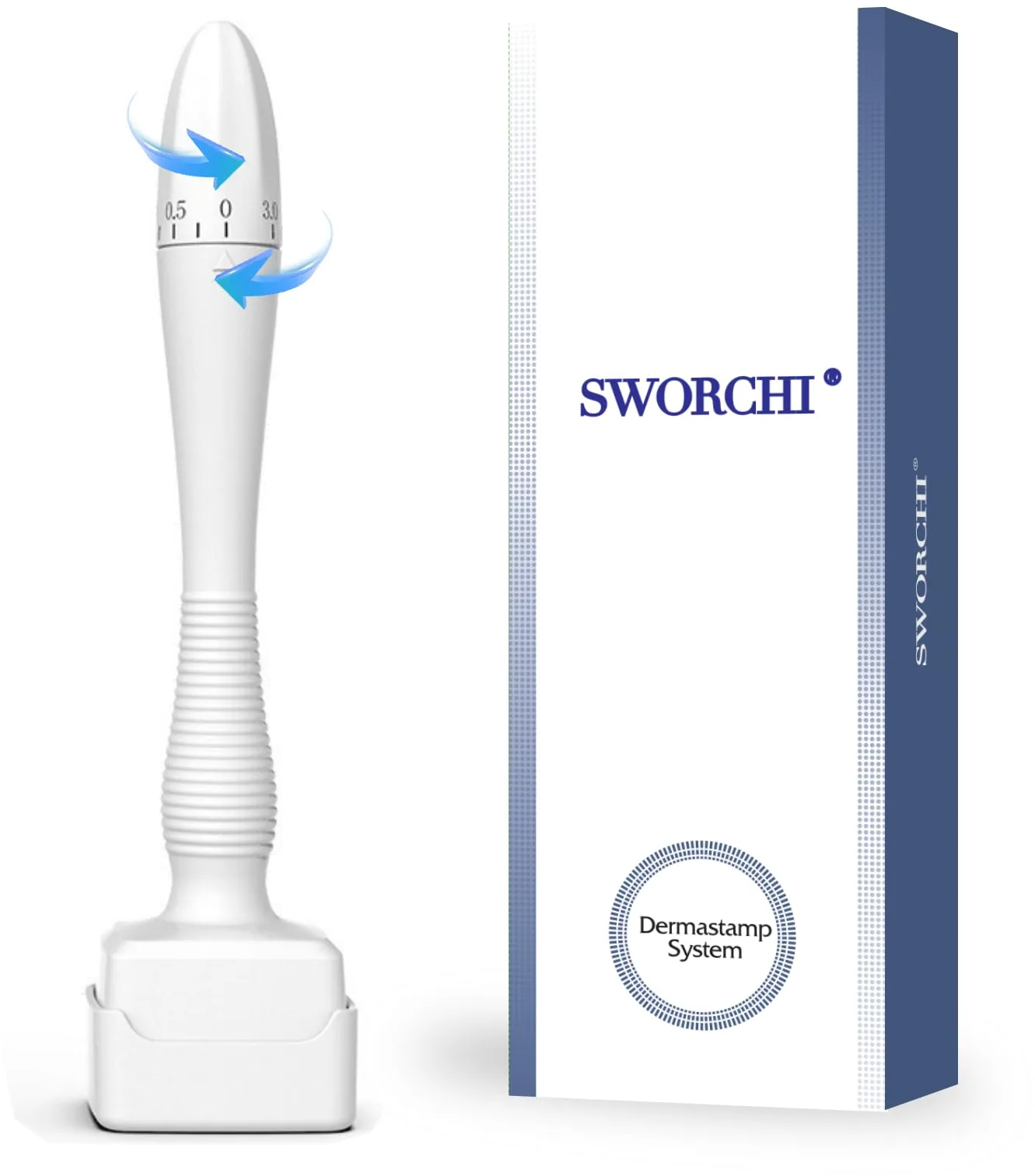 Derma Stempel - Microneedling قابل للتعديل 0-3 مم - 140 إبرة من التيتانيوم للوجه والجسم والشعر واللحية