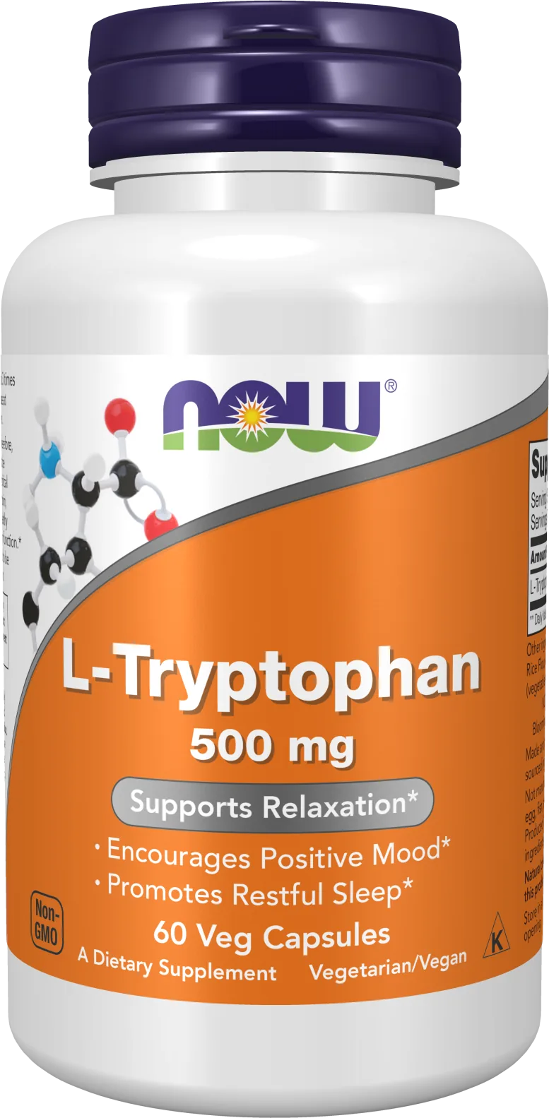 NOW Foods، L-تريبتوفان، 500 ملغ، 60 كبسولة نباتية