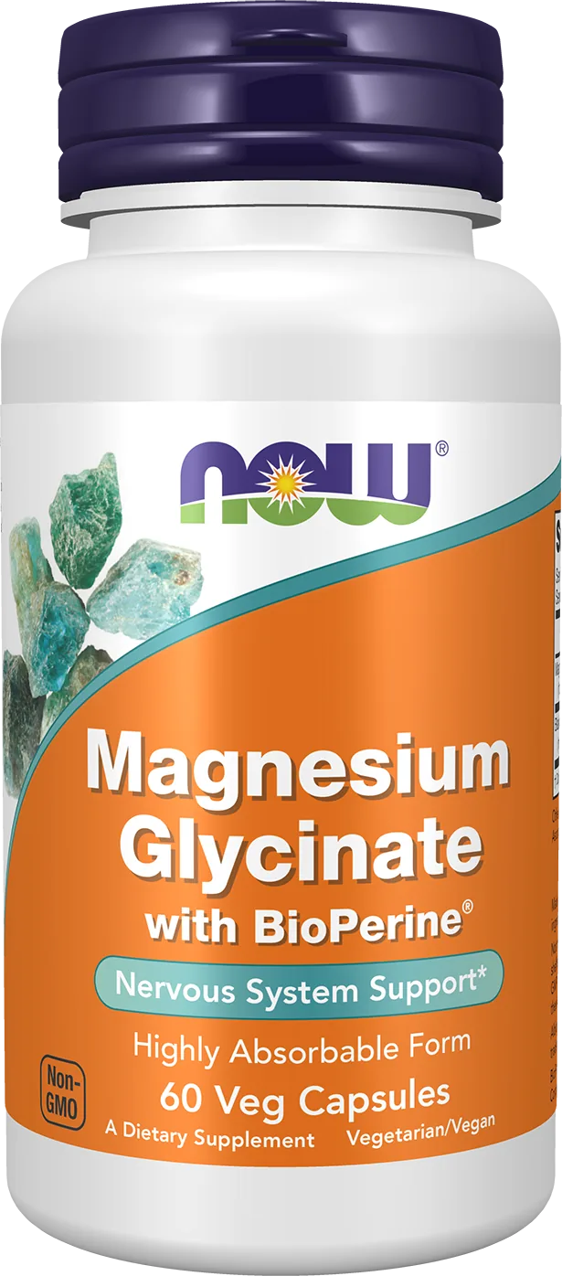 NOW Foods ماغنسيوم جليسينات مع BioPerine® – 60 كبسولة نباتية
