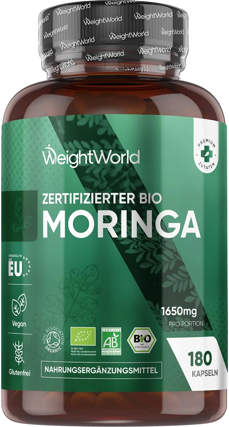كبسولات WeightWorld Bio Moringa | جرعة عالية: 1650 مجم | 180 كبسولة | تم اختبارها في المختبر | نباتية وخالية من الإضافات