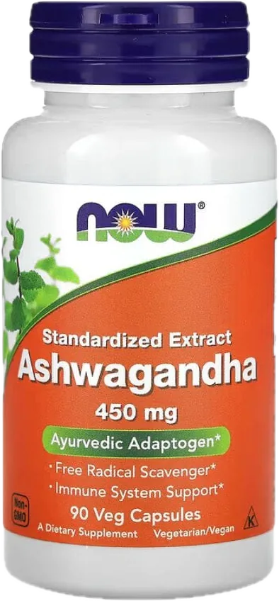 NOW Foods – أشواغاندا، مستخلص قياسي، 450 مجم، 90 كبسولة نباتية