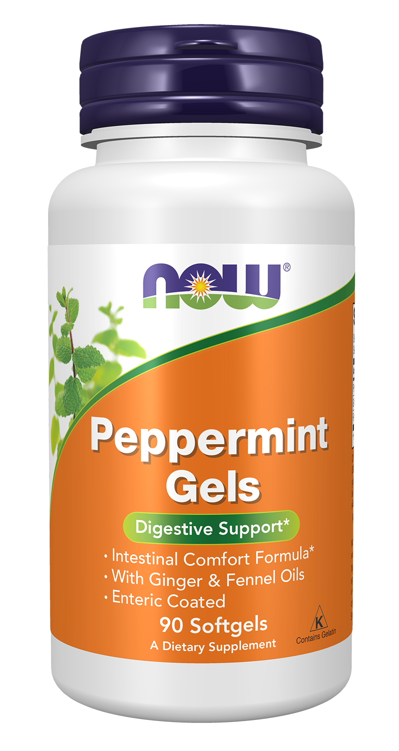 NOW Foods Peppermint Gels – Menthe, gingembre et fenouil, 90 capsules