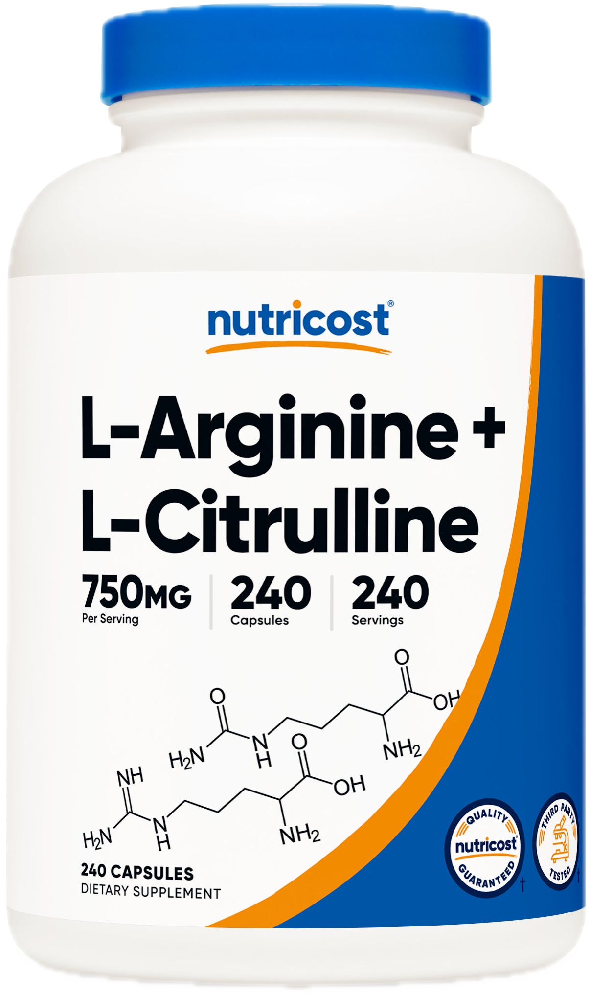 Nutricost L-Arginine + L-Citrulline 750 mg — 240 capsules