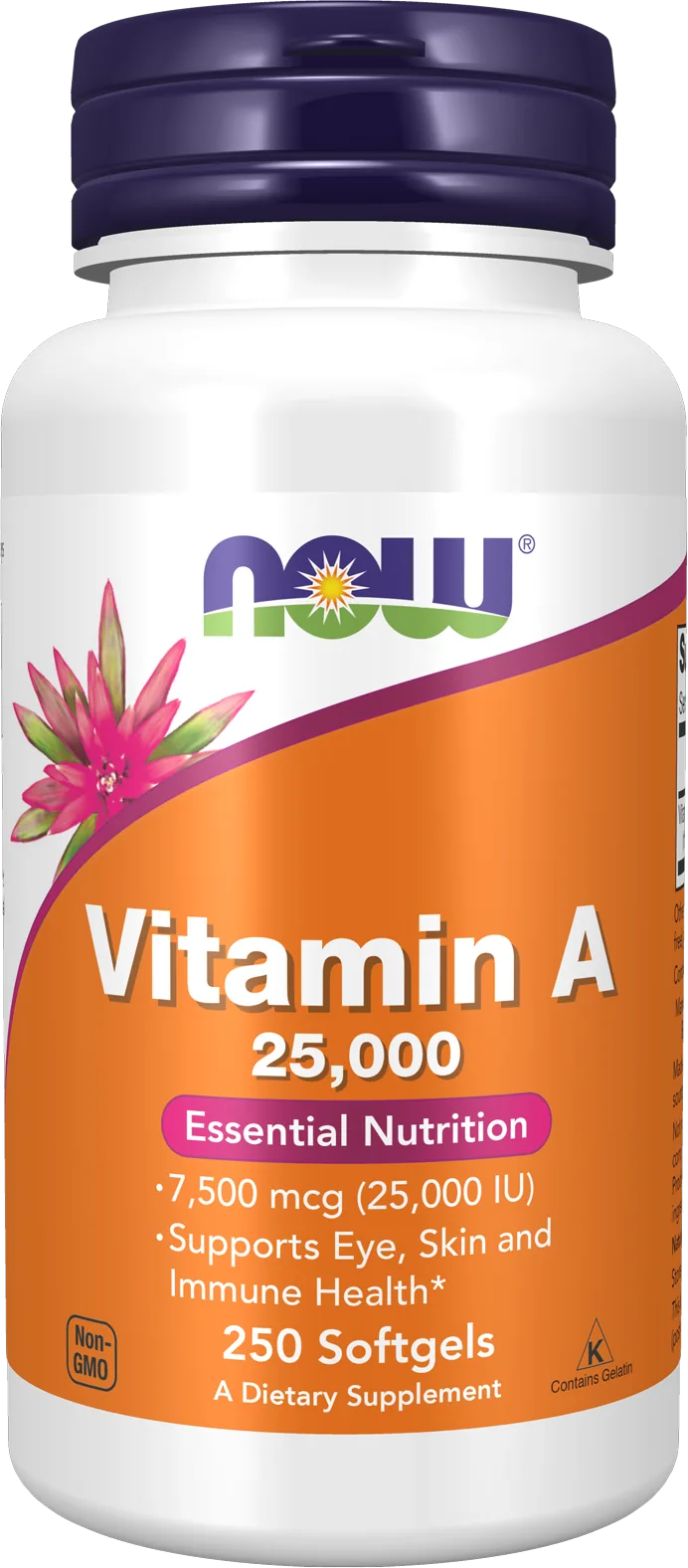 NOW Foods، فيتامين أ، 7500 ميكروغرام (25000 وحدة دولية)، 250 كبسولة غلاف ناعم