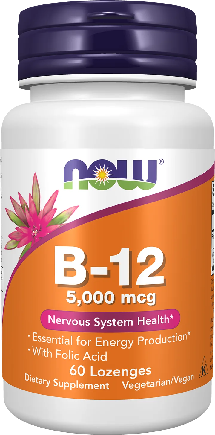 NOW Foods Vitamine B12 5000 mcg — Complément Énergie & Système Nerveux | 60 Pastilles Sublinguales