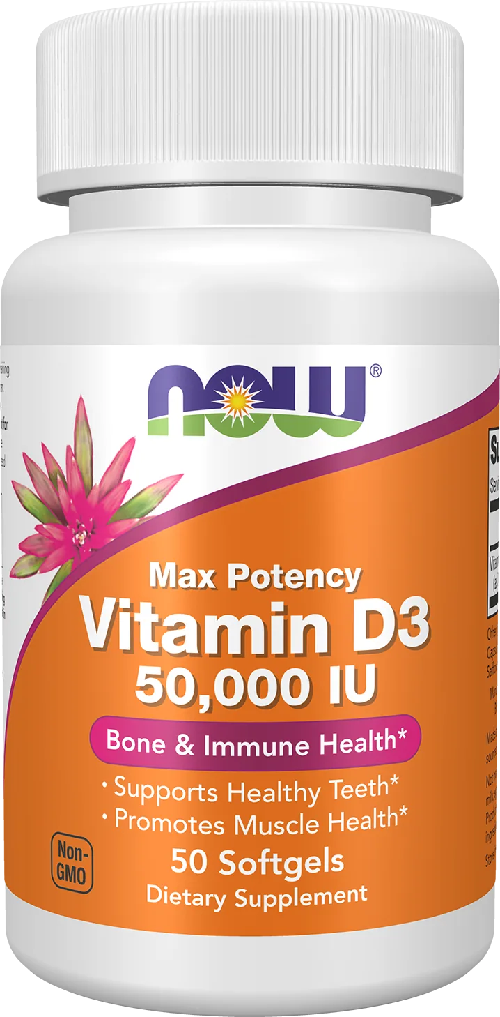 فيتامين D3 50000 وحدة دولية – NOW Foods – 50 كبسولة غلاف ناعم