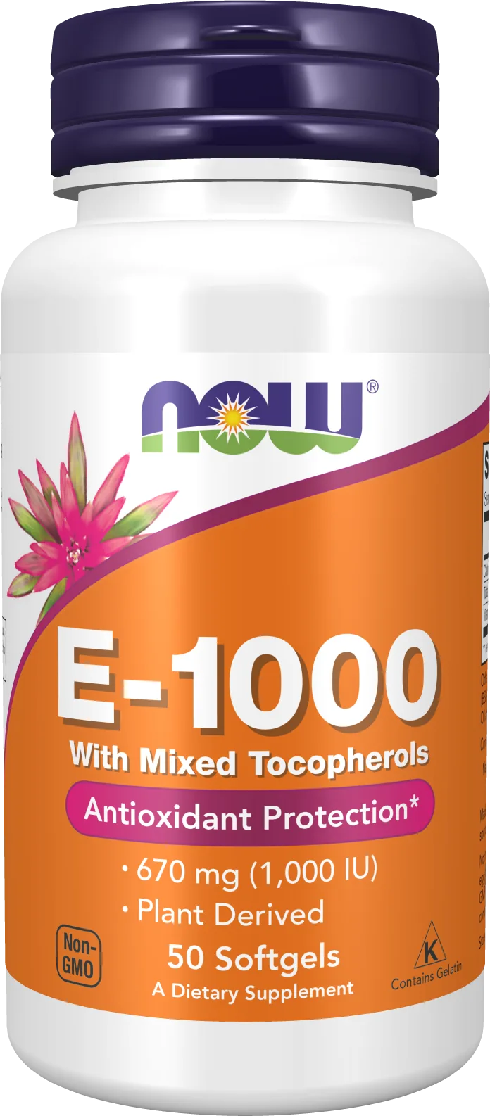 NOW Foods – Vitamine E-1000 Tocopherols Mixtes – 50 softgels