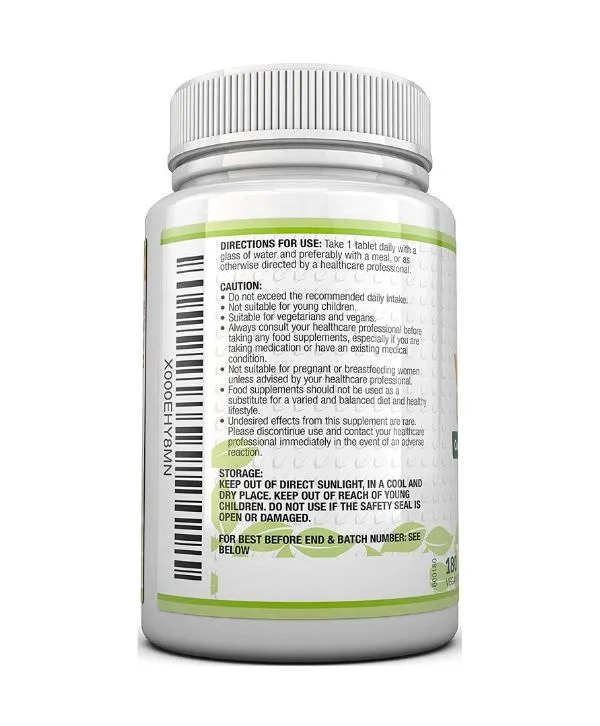 Le dos d'une bouteille de Nu U Nutrition - Complexe Vitamine B, 180 Comprimés.