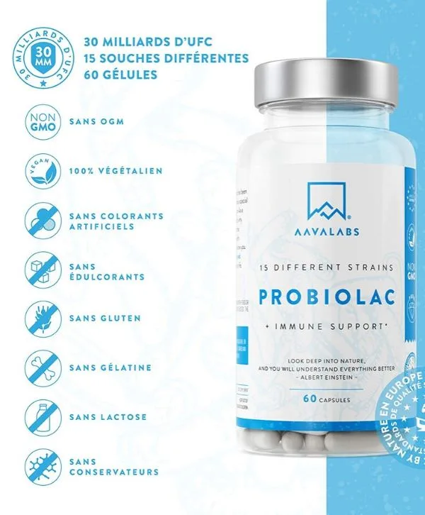 Aavalabs - Probiolac، مكمل غذائي بروبيوتيك، 60 كبسولة
