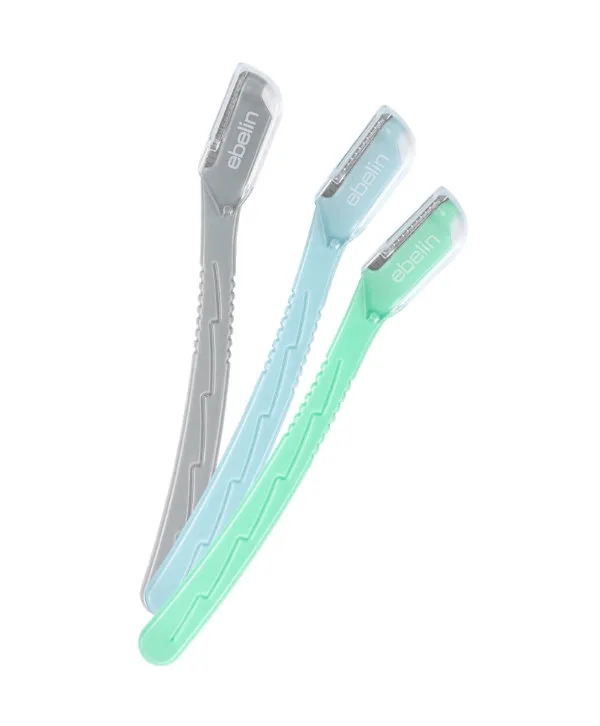 Trois types différents d'Ebelin - Rasoirs Sourcils et Visage sur une surface blanche.