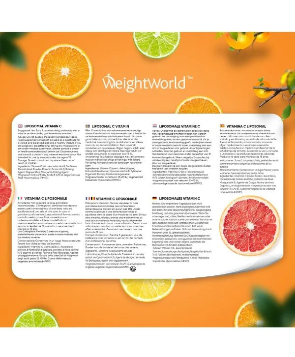 WeightWorld - فيتامينات C ليبوسومية - 1000 ملغ من فيتامين C يوميًا - 180 كبسولة