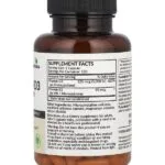 Flacon de complément brun avec étiquette indiquant les caractéristiques du complément, les quantités de vitamine D3 et de vitamine K2 par portion, le détail des ingrédients et le mode d'emploi.