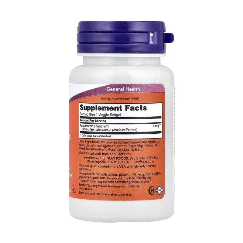 NOW Foods – أستازانتين 4 ملغ – 60 كبسولة نباتية