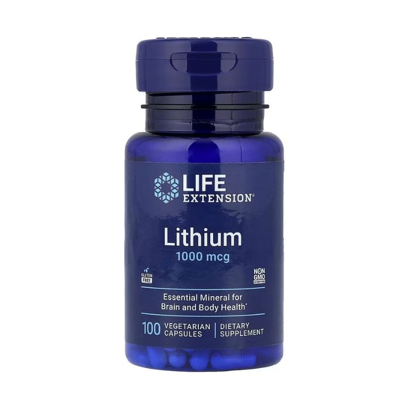 Life Extension Lithium Orotate 1 000 mcg - Santé Cérébrale & Humeur, 100 gélules, un complément alimentaire conçu pour soutenir la santé du cerveau et de l'humeur.