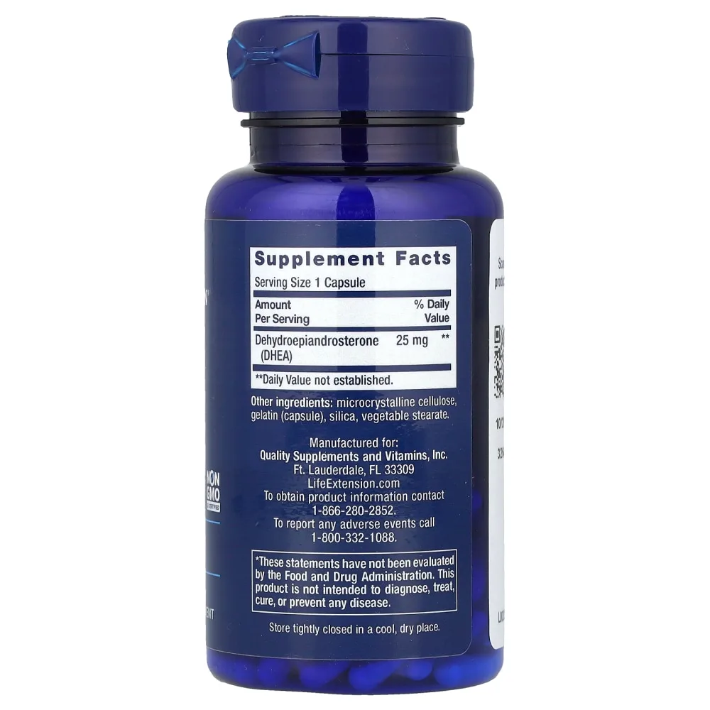 Life Extension DHEA 25 mg ingrédients et valeurs nutritionnelles