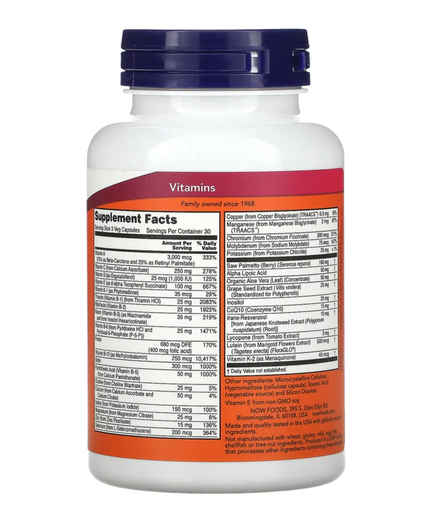 NOW Foods، ADAM، مكمل متعدد الفيتامينات، 90 كبسولة نباتية