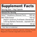 Une étiquette pour un supplément Now Foods - Glutathion, 500 mg, 60 capsules sur fond orange.