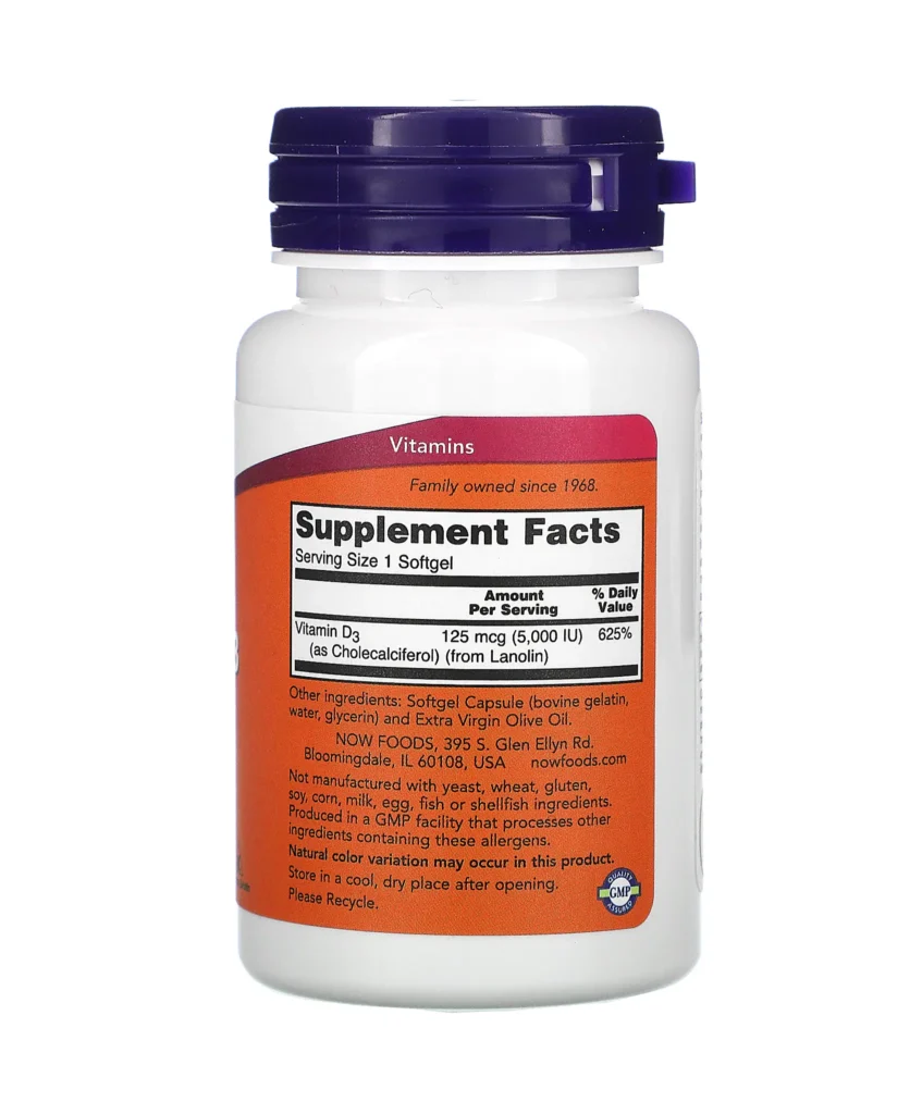 Now Foods - فيتامين D 3، 5000 وحدة دولية، 120 كبسولة