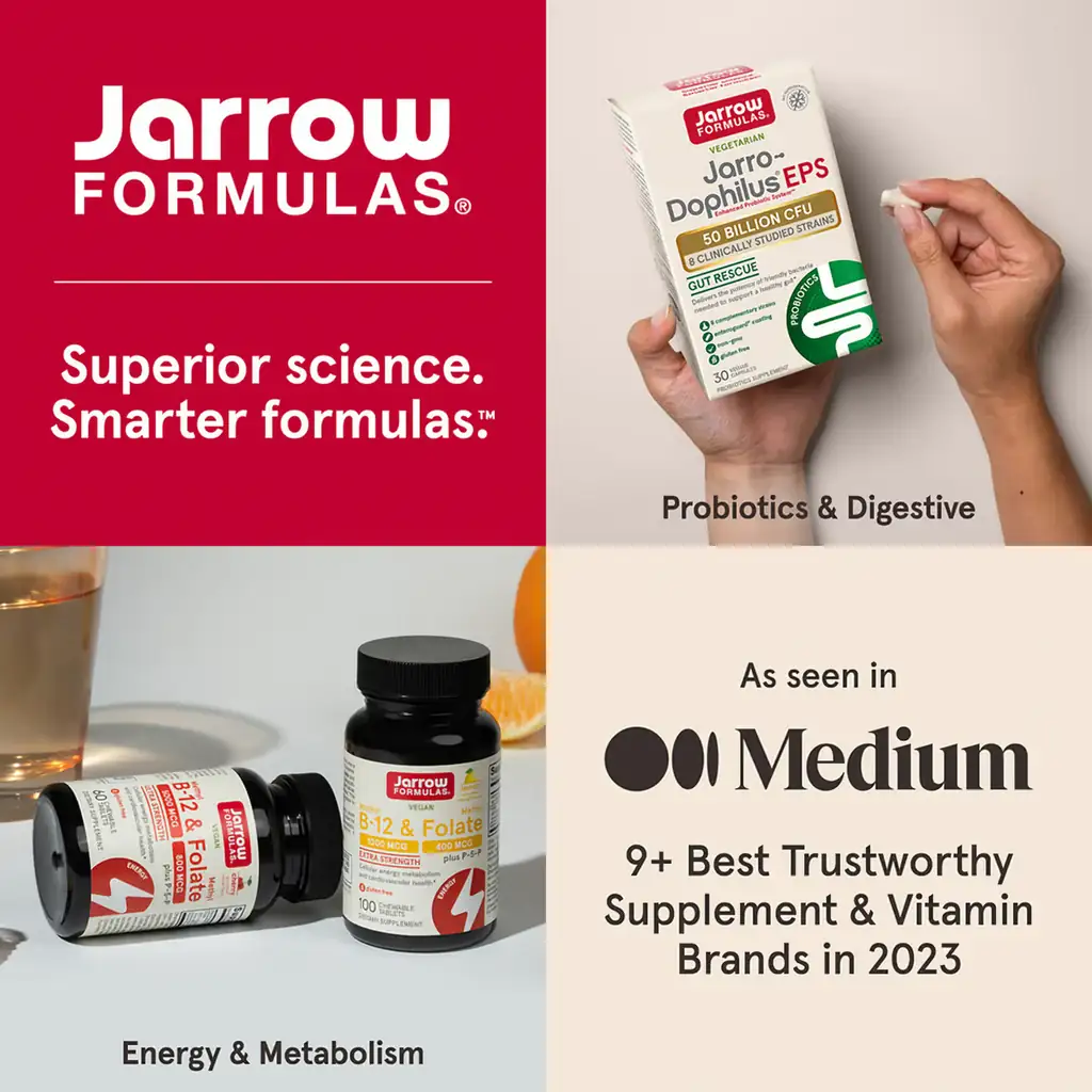 Jarrow Formulas Lactoferrine lyophilisée 250 mg, 30 gélules, fait partie de la gamme de suppléments reconnue par Medium en 2023 comme une marque de suppléments et de vitamines digne de confiance.