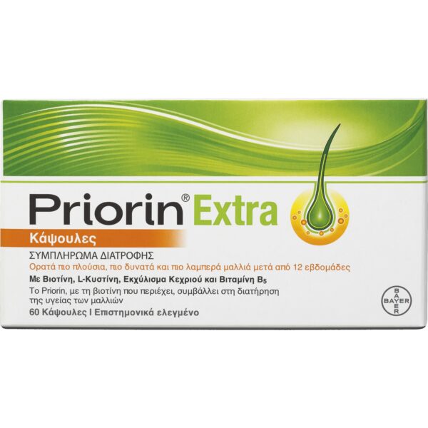 Boîte Priorin Extra Bayer, complément alimentaire pour les cheveux, 60 capsules
