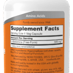 Étiquette des ingrédients et informations nutritionnelles — NOW Foods L-Glutamine 500 mg – 120 capsules